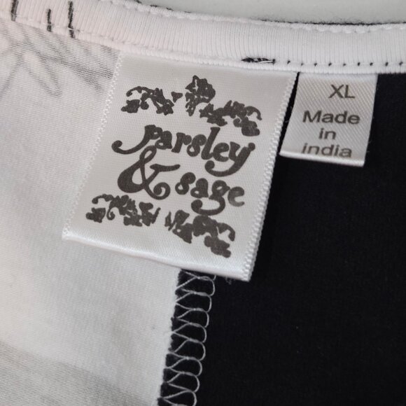 Parsley & Sage Olga Top XL Black & White Asymmetrical Pocket Lagenlook Artsy - Picture 6 of 9